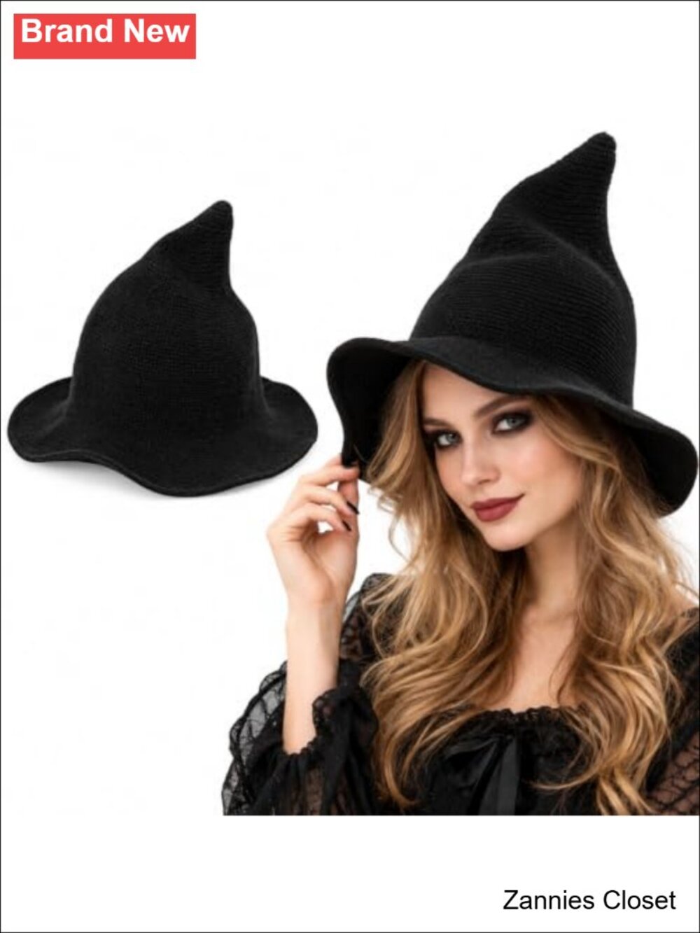 👻 Witch Hat Halloween Costume Adult Pointed Wizard Cap Wide Brim